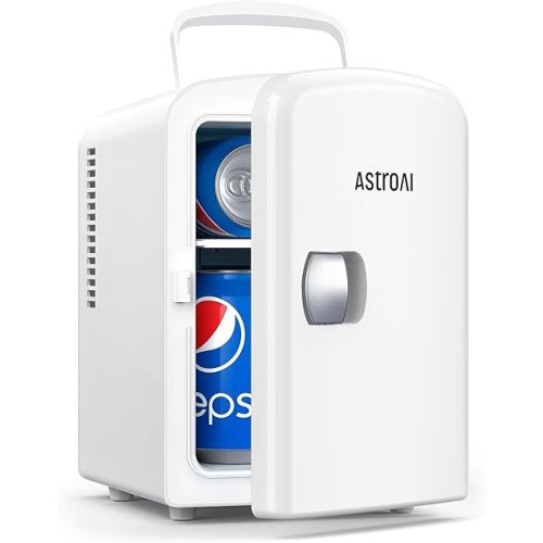AstroAI Mini Fridge, 4 Liter/6 Can AC/DC Portable Thermoelectric Cooler Refrigerators for Skincare, Beverage, Home, Office and Car, ETL Listed (White