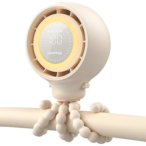 Dreamegg Baby Stroller Fan - Portable Clip on Fan, Rechargeable & Detachable, Cooling Fan with LED Display & Night Light, 4 Speed, 360° Rotate Flexible Tripod, Portable Fan for Travel, Car Seat, Gift