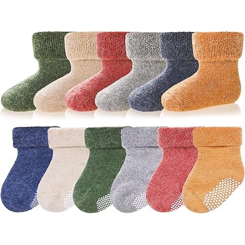 Baby Wool Floor Socks Soft Winter Warm Thick Non slip Toddler Boys Girls Crew Neck Socks 6 pairs