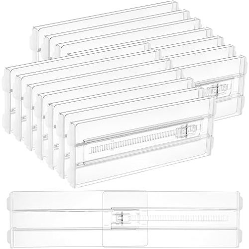 Vtopmart 12 Pack Drawer Dividers for Clothes, 4" High 10.2"-16.5" Adjustable Expandable Dresser Drawer Organizer, Clear Plastic Separators for Dresser, Baby Clothing, Underwear, Cosmetic, Toiletries