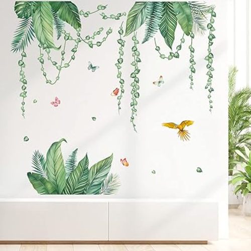 decalmile Tropical Leaves Wall Decals Hanging Vines Green Plants Wall Stickers Living Room Bedroom Office Wall Decor
