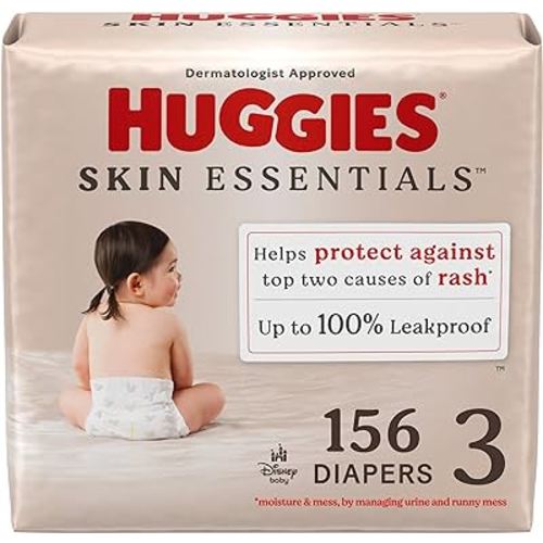 Huggies Size 3 Diapers, Skin Essentials Baby Diapers, Size 3 (16-28 lbs), 156 Count (3 Packs of 52)