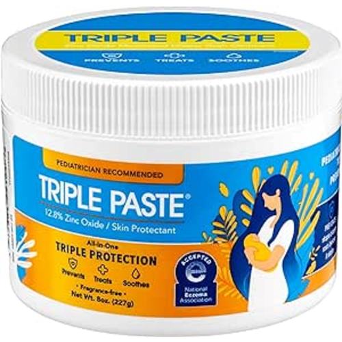 Triple Paste Diaper Rash Cream for Baby - 8 Oz Tub - Zinc Oxide Ointment Treats, Soothes and Prevents Diaper Rash - Pediatrician-Recommended Hypoallergenic Formula with Soothing Botanicals