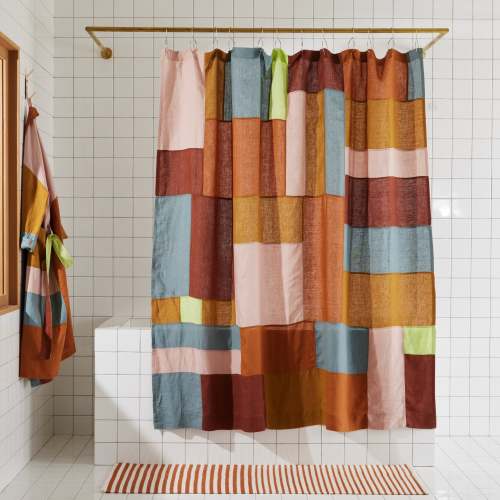 Linen Shower Curtain | Up-Cycled Rose Curtain | Quiet Town
