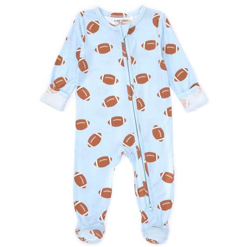 Angel Dear Baby Boys Newborn-9 Months Long Sleeve Football Printed Zipper Footie Coverall