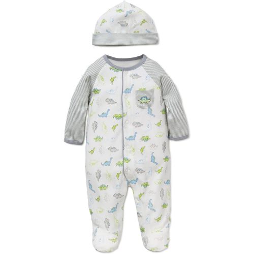 Little Me Baby Boy Clothes 2-Piece Baby Sleeper and Cap Set, 100% Cotton Footies Baby Essentials, Preemie to 9 Months