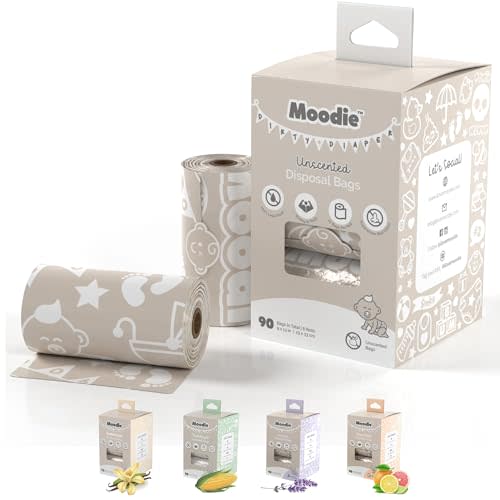 Disposable Diaper Bags (90 BAGS in TOTAL) | UNSCENTED Dirty Diaper Bags Disposable (6 Refill Rolls 9 x 13in) | Leak Proof Diaper Trash Bags on the Go | Baby Poop Bags | Travel Diaper Bags Refill