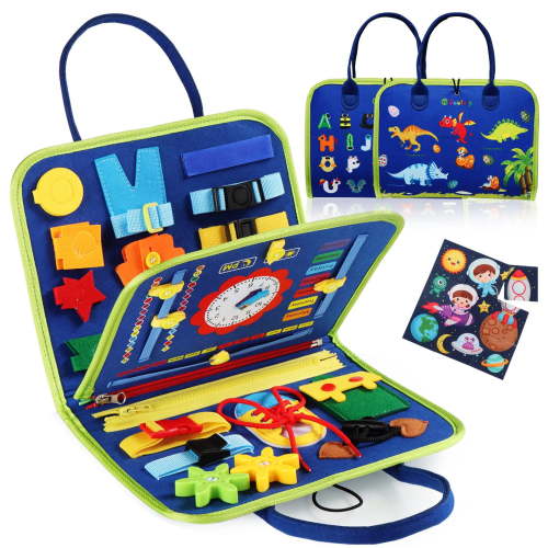 Busy Board Montessori Toy for Toddlers, Educational Activity Developing Sensory Board for Fine Basic Dress Motor Skills - Travel Toys for Plane Car, Gift for Boys Girls 1 2 3 4 Year Old