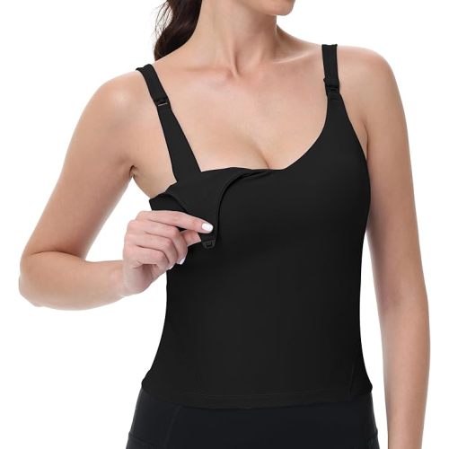 V VOCNI Nursing Tank Tops for Breastfeeding Workout Crop Top Longline Nursing Sport Bra Maternity Bras for Pregnancy