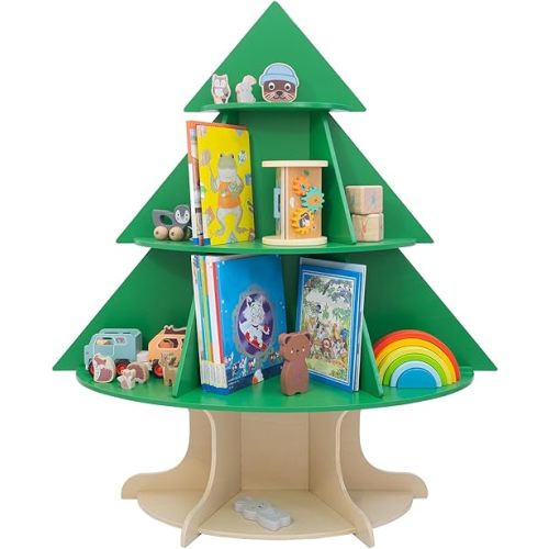 WOOD CITY Kids Bookshelf and Toy Storage Organizer, 2 in 1 Solid Wooden Children Tree Bookcase and Toy Shelf Toddler Storage Display Bookshelf for Kids Room Playroom Bedroom Study Easy Assembly