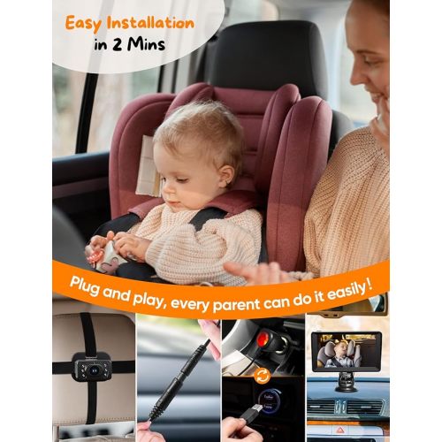 Baby Car Camera for 2 Kids - 7 Inch HD1080P Split Screen Baby Monitor with Dual Backseat Camera 150° Wide View & 360° Rotatable, Night Vision Easy Install, Rear-Facing Baby Car Mirror