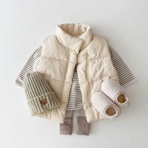 MyKids-USA Baby Solid Color Quilted Thickened Vest Coat In Winter Apricot 90 (12-24)