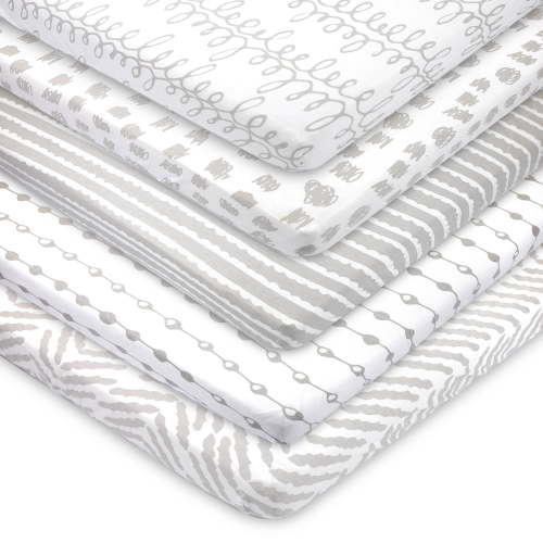 Pack and Play Fitted Sheet, Portable Pack N Plays Mini Crib Sheets, 5 Pack Play Sheets, 100% Organic GOTS certified Jersey Cotton Playard Sheets