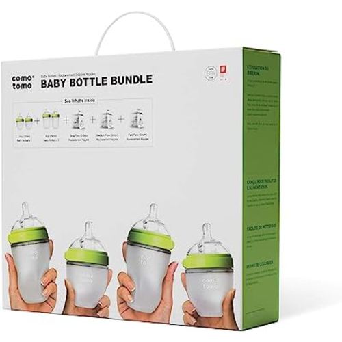 Comotomo Baby Bottle Bundle, Green, (7 Piece Set)