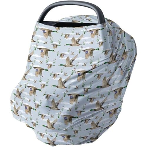 HawSkgFub Mallard Duck Hunting 5-in-1 Car Seat Cover for Baby Boy Girl Gift, Blue Wild Animal Hunter Reed Privacy Breastfeeding Nursing Cover, Newborn Infant Multi-use Carseat Canopy Carrier
