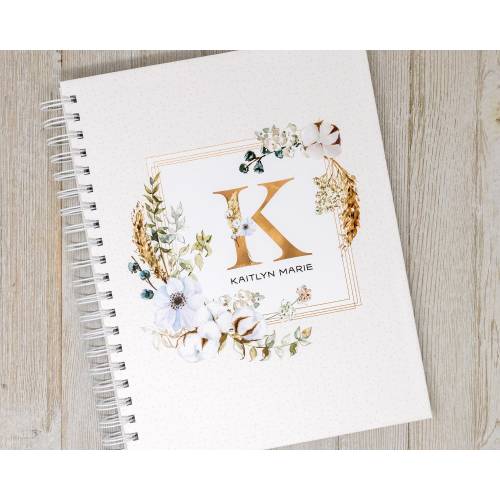 Baby Memory Book for Girls - Hardcover Personalized First Year Baby Journal - Baby Girl Book - Flowers - Boho Floral Initial