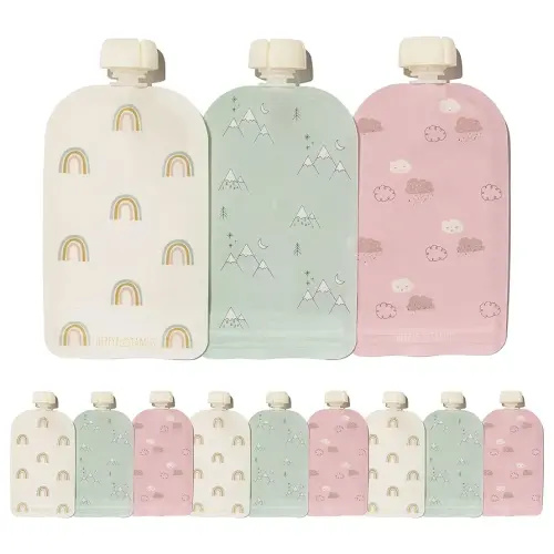Hippypotamus Reusable Baby Food Pouches for Toddlers - BPA Free Food Grade - Dishwasher & Freezer Safe - Baby Food Containers - Refillable Squeeze Pouch for Applesauce & Yogurt - 12 Pack (Rainbows)