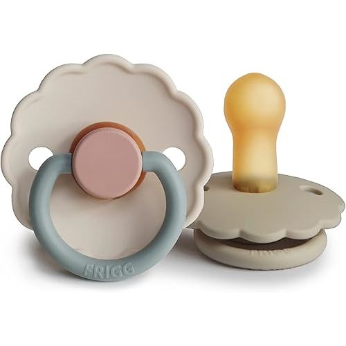 FRIGG Daisy Natural Rubber Baby Pacifier(Cotton Candy/Sandstone, 6-18 Months) (2-Pack)