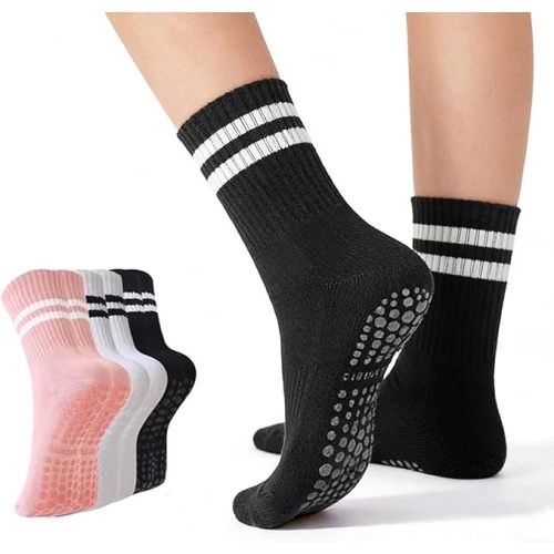 XuoAz 3 Pairs Pilates Socks with Grips for Women - Non Slip Yoga Socks Grippy Athletic Socks for Slipper Hospital Ballet