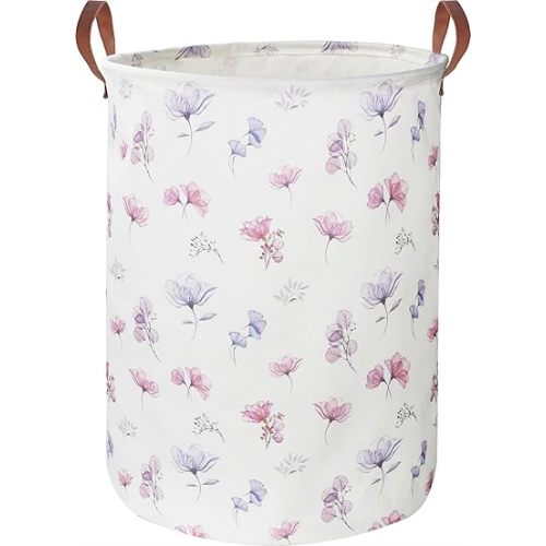 19.7’’ Waterproof Foldable Laundry Basket,Baby Girls Nursery Hamper,Dirty Clothes Hamper for Boys and Girls,Kids Toys/Books Bins, Gift Baskets, Room Decor(Watercolor Flower)