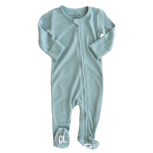 Ocean Waffle Bamboo Zipper Footie