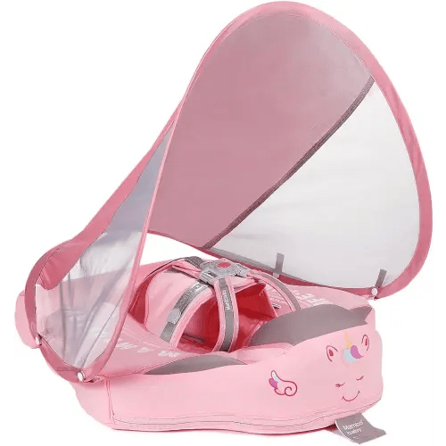Big Buoyancy and Comfort Mambobaby Float with Canopy and Tail New Upgraded Non-Inflatable Baby Pool Float Mambo Float Swim Trainer Solid Infant Swim Float Adjustable Pearl Foam Baby Swim Ring