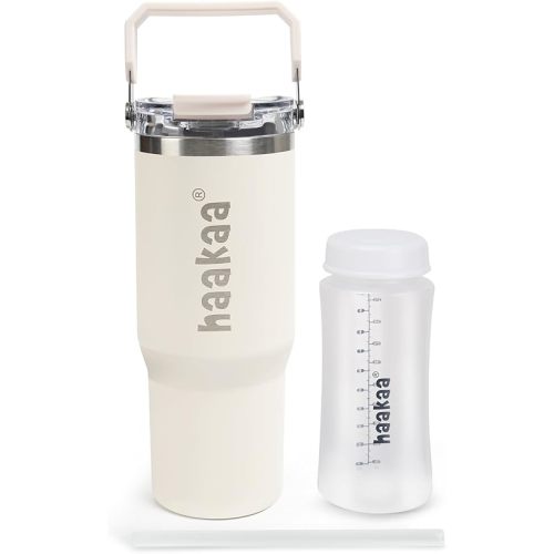 haakaa Portable Breastmilk Cooler 30oz/900ml, Up to 20 Hours of On-the-go Cooling, Larger Capacity Breast Milk Chiller with a 300ml Inner Breastmilk Storage Bottle & Leakproof Lid with Straw & Sip