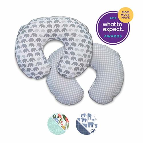 Boppy Premium Pillow Cover, Gray Elephants Plaid, Ultra-soft Microfiber Fabric in a fashionable two-sided design, Fits All Boppy Nursing Pillows and Positioners