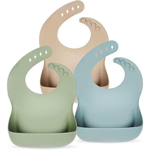 Eascrozn Silicone Bibs for Babies Toddler Set of 3, BPA Free | Soft Adjustable Waterproof Bibs for Feeding Essentials