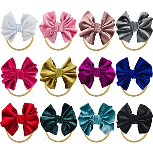 Baby Knot Hair Bows Thin Elastic Stretchy Soft Nude Nylon Headband Hairband Pack