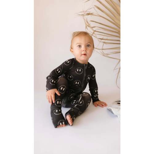 Bamboo Zip Pajamas | Charcoal & White ff Smile
