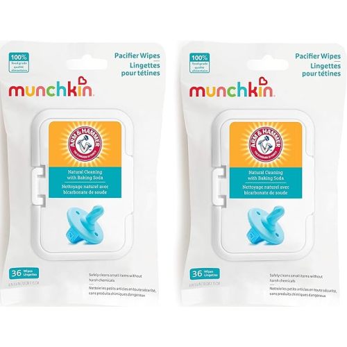 Munchkin Arm & Hammer Pacifier Wipes - Safely Cleans Breast Pump Parts and Feeding Essentials for Baby and Toddler, 2 Pack, 72 Wipes