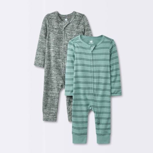 Baby Boys' 2pk Cozy Romper - Cloud Island™ Green Newborn