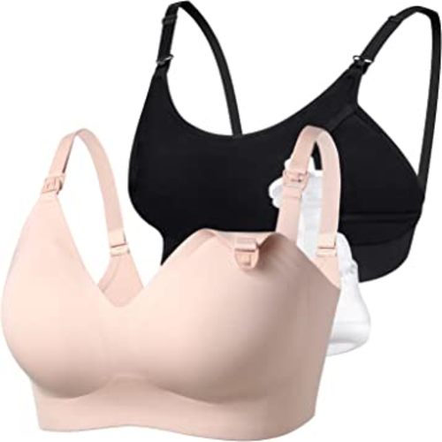 Momcozy Bra 2 Pack, Hands Free Pumping Bra and Seamless Nursing Bra for 34D/34E/36B/36C