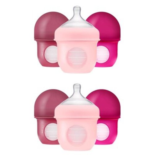 Boon Nursh Reusable Silicone Pouch Baby Bottles Newborn 0-3 Month Pink Girl-6 PK