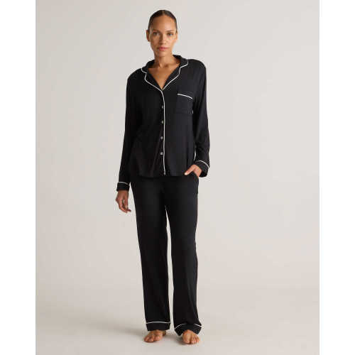 Bamboo Jersey Long Sleeve Pajama Set in True Black