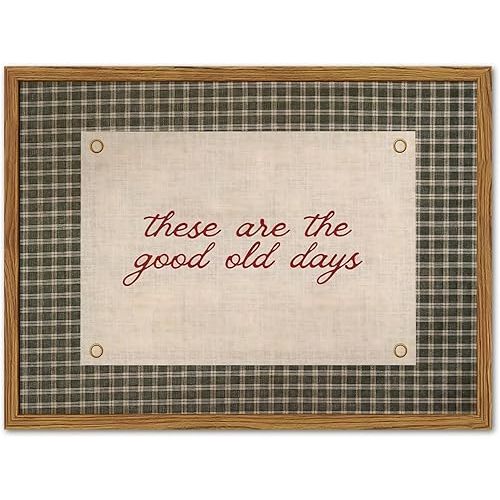 Framed These Are The Good Old Days Wall Art, Vintage Family Inspirational Quote Pictures Wall Decor, Retro Green Gingham Paintings Prints Motivational Home Decor for Living Room Bedroom 12x16 inch