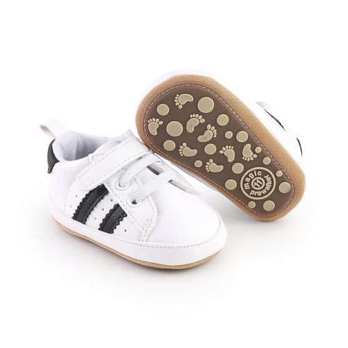 Newbron Baby Boys Girls Retro Sneakers Pu Leather Rubber Sole Walking Shoes Toddler Non-Slip First Walkers Infant Slippers Crib Shoes