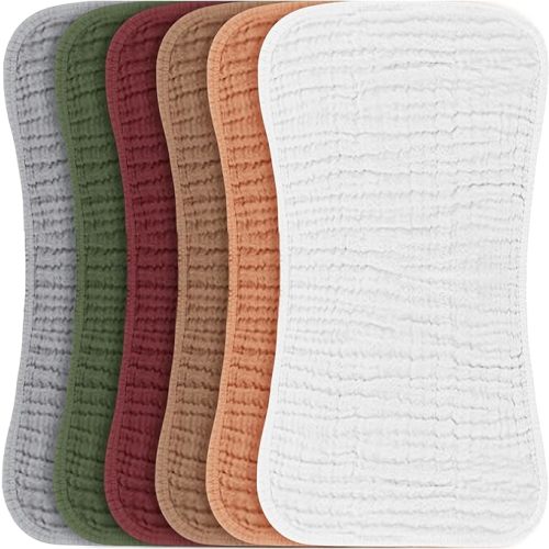 Konssy Muslin Baby Burp Cloths Sets for Unisex- 6 Pack Large 100% Cotton Burping Clothes for Newborn，Baby Girls and Boys - Earthy Color