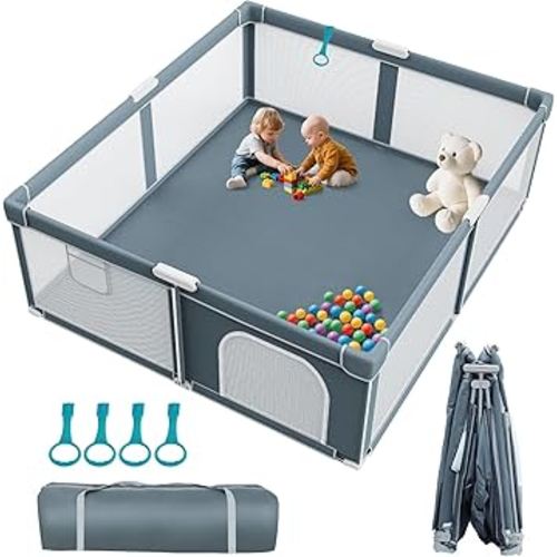 Foldable Baby Playpen - 71"×79" Collapsible Play Pen for Babies and Toddlers - Indoor Outdoor Travel Playpen - Sturdy with Mesh View Portable Play Yard - Folding Play Pen with 4 Handles and Carry Bag