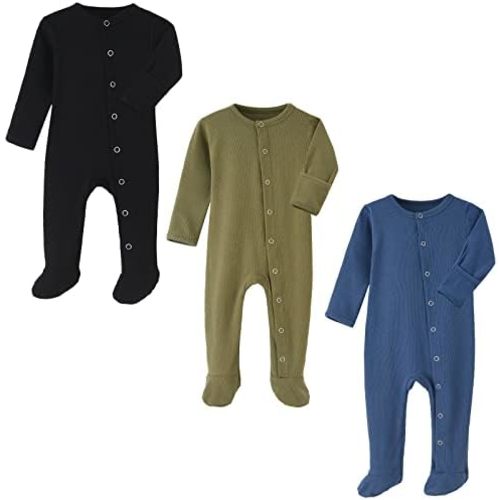 HahaNice 6 mos Baby Footed Sleeper with Mitten Cuffs Cotton Neutral Babys Snap Sleep and Play