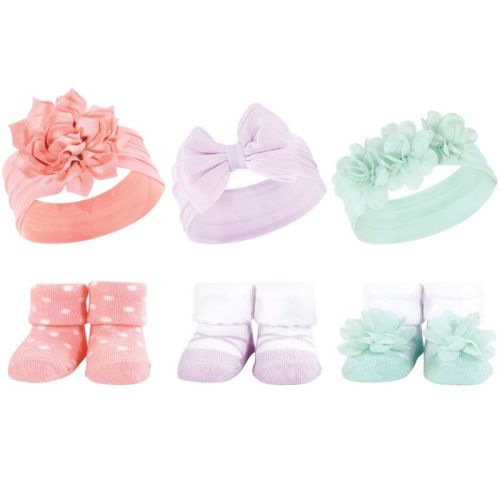 Hudson Baby Infant Girl Headband And Socks Giftset, Pink Purple Mint, One Size