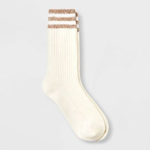 Women's Varsity Striped Waffle Knit Supersoft Crew Boot Socks - Universal Thread™ 4-10