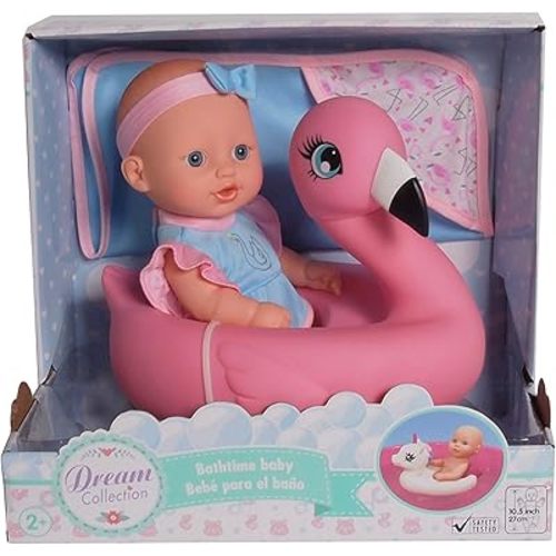 DREAM COLLECTION 10" Bath Time Baby Doll with Flamingo, Pink