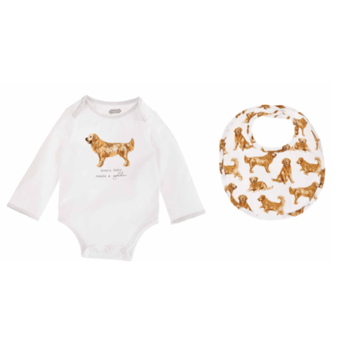 Golden Dog Bodysuit and Bib Set | Mud Pie