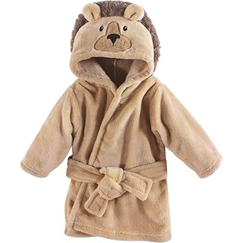 Hudson Baby Unisex Baby Plush Animal Face Bathrobe, Lion, 0-9 Months