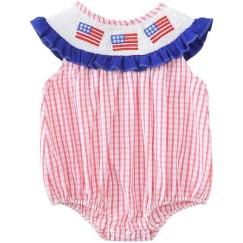 Yvowming Neworn Baby Girl Summer Clothes Bubble Romper Embroidery Ruffle Sleeve Smocked Bodysuit Outfits