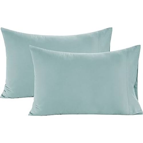 Lane Linen 100% Organic Cotton Pillow Cases Standard Size Set of 2 (20"x26") - Cotton Pillowcases Standard Size - Soft Light Blue Pillow Cases Set of 2 - Standard Pillow Case Pack of 2 - Cool Blue