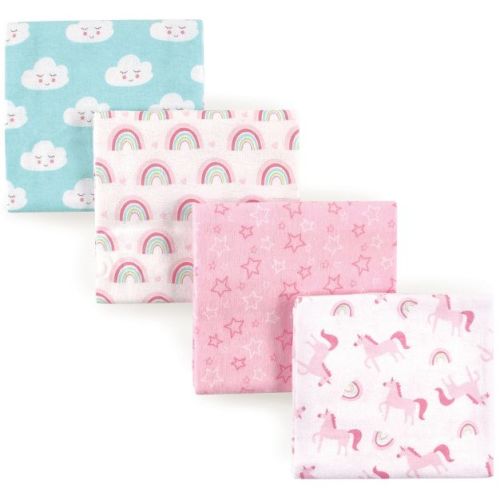 Luvable Friends Baby Girl Cotton Flannel Receiving Blankets, Rainbow 4-Pack, One Size