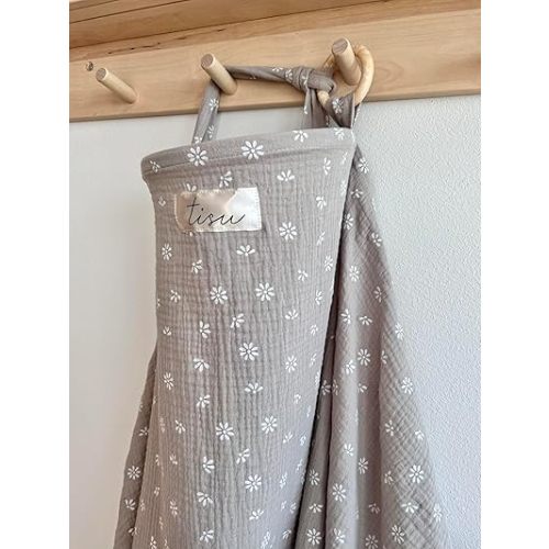 Nursing Cover for Baby Breastfeeding & Pumping | Multi Use Car Seat Stroller Cover | Breathable Soft Muslin Cotton | Breast Feeding Apron & Shawl by TISU (Beige Daisy)